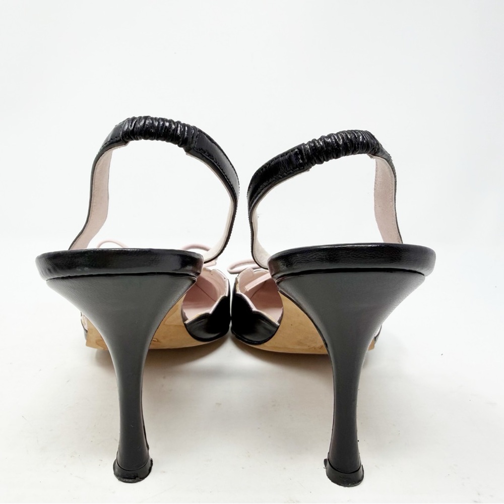 Manolo Blahnik Black Leather Slingback Pumps Bow Detail Pointed Toe Size 37.5 - Picture 4 of 10